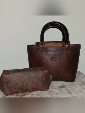 ETRO Vintage Brown Paisley Tote Bag with Pouch
